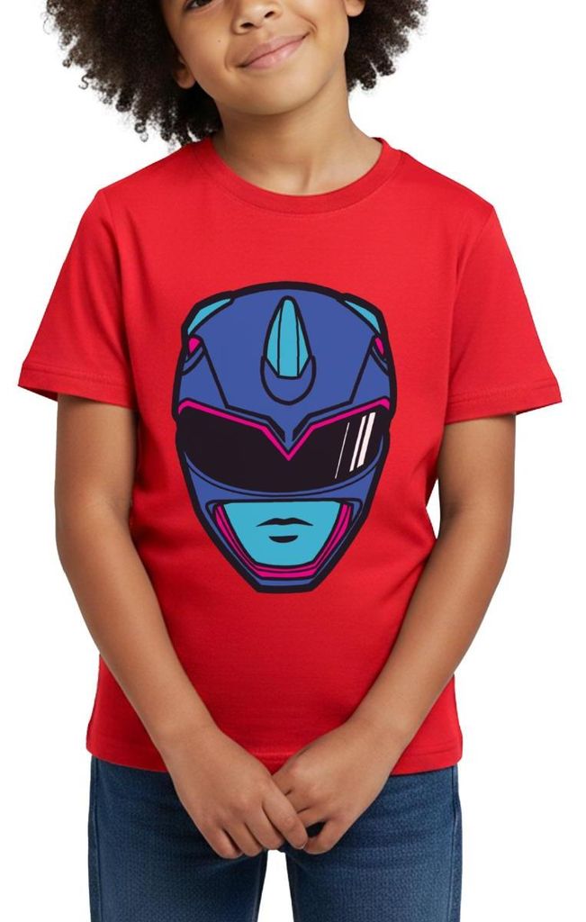 Spreadshirt Power Rangers Blauer Ranger Helm Kinder T-Shirt, 110/116 (5-6 Jahre), Rot