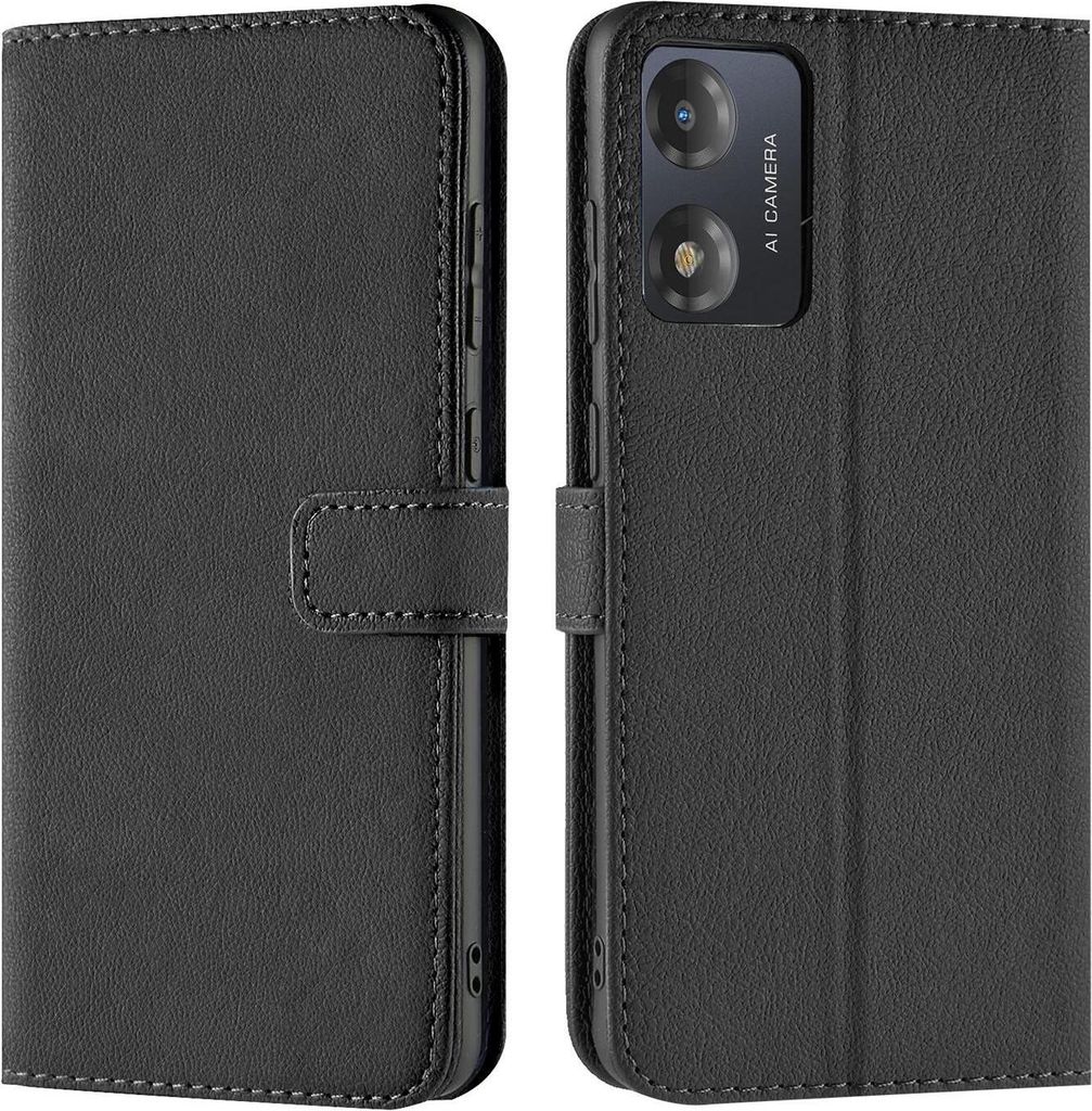 Conie Klapp Tasche für Motorola Moto E13 Kartenfach Rundumschutz Hülle in Schwarz