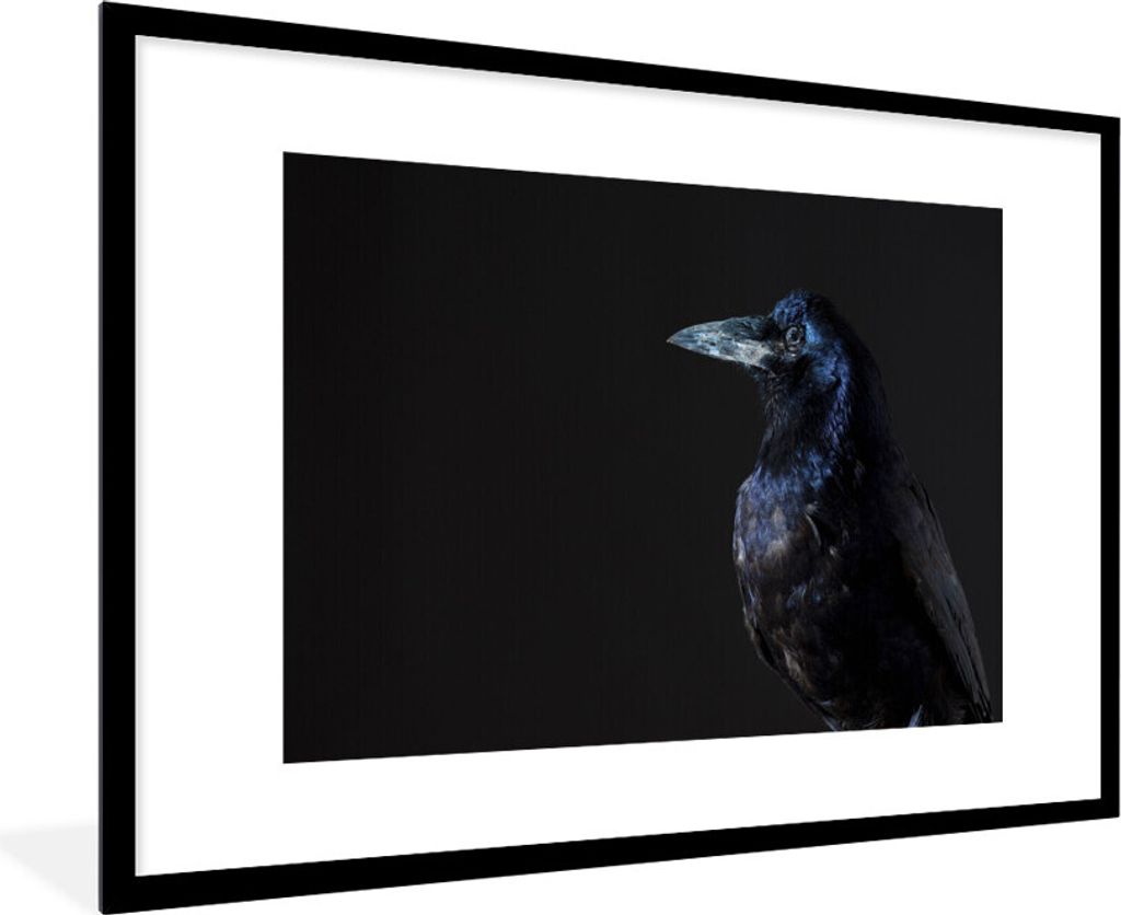 MuchoWow Gerahmtes Poster Vogel - Tiere - Schwarz 90x60 cm - Poster mit Schwarzem Bilderrahmen Wandposter Rahmen Foto Bilder - Wanddekoration - F...