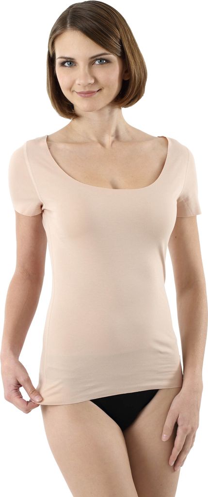 ALBERT KREUZ Damen Unterhemd unsichtbar Lasercut nahtlos Clean Cut tiefer Rundausschnitt Kurzarm, 44-46 / XXL