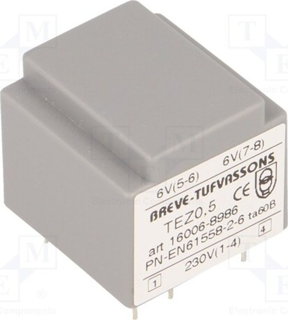 1x Transformator: überzogen 0,5VA 41,6mA 230VAC 6V 6V 41,6mA TEZ0.5/D230/6-6V -Tr