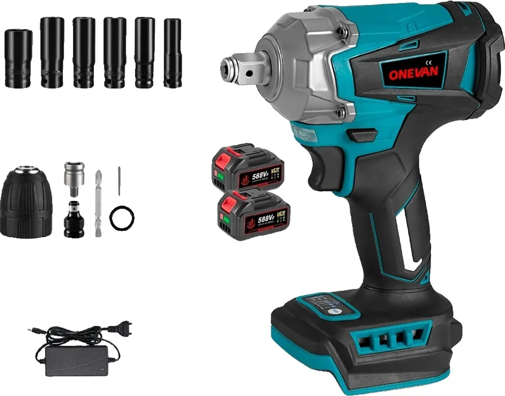 Clé à chocs électrique 1200 Nm 18V sans balais avec 2 batteries Li-ion