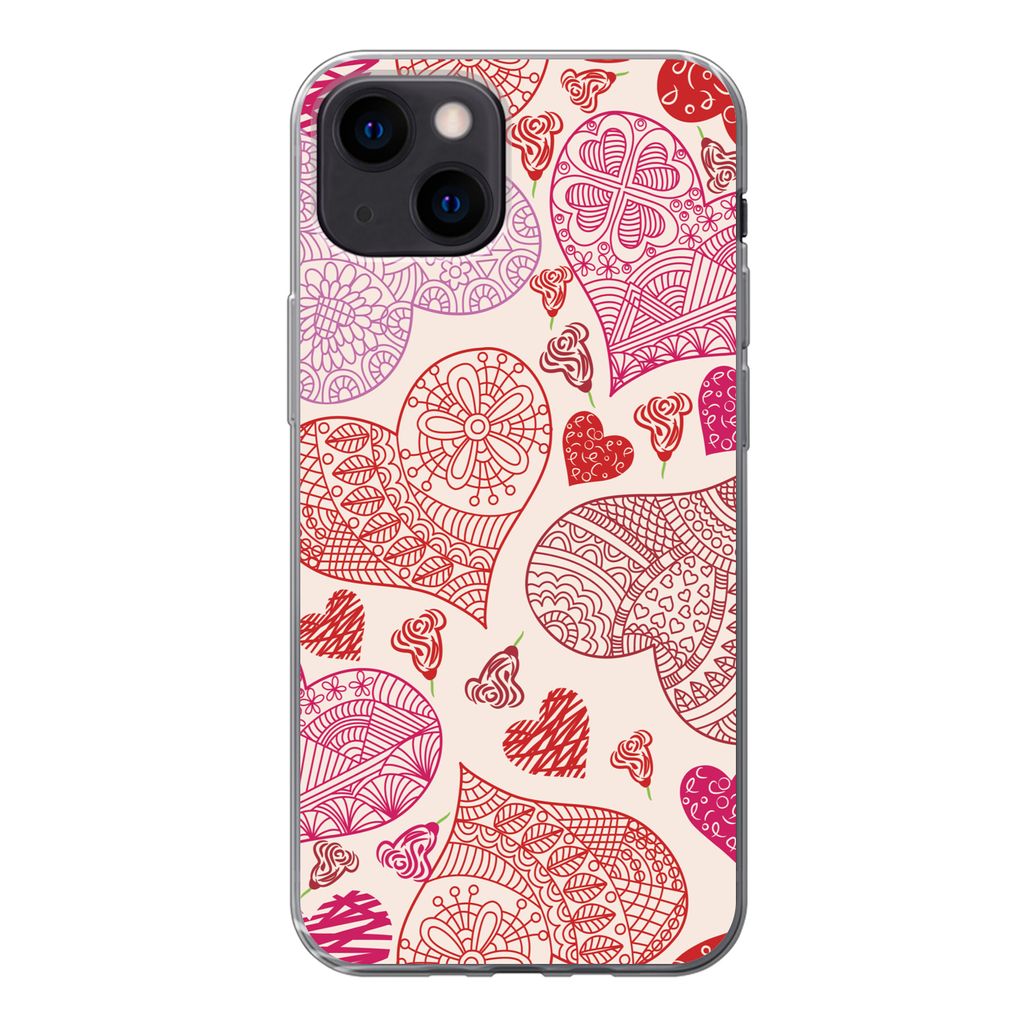 MuchoWow Handyhülle Schutzhülle Hülle für iPhone 13 mini Eine Illustration mit rosa und roten Herzen Silikon Softcase Handy Hülle - Softcase