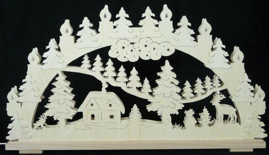 Schwibbogen mit Waldidyll und Beleuchtung BxHxT 70x37x7cm NEU