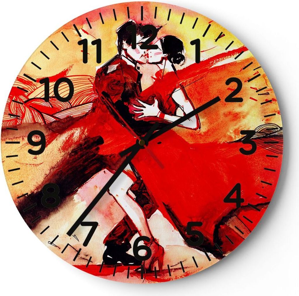 Wanduhr - Rund - Glasuhr - tanzen sie - 30x30cm - Schleichendes Uhrwerk - Lautlos - zum Aufhängen bereit - Dekoration Modern - Wanddekoration aus ...