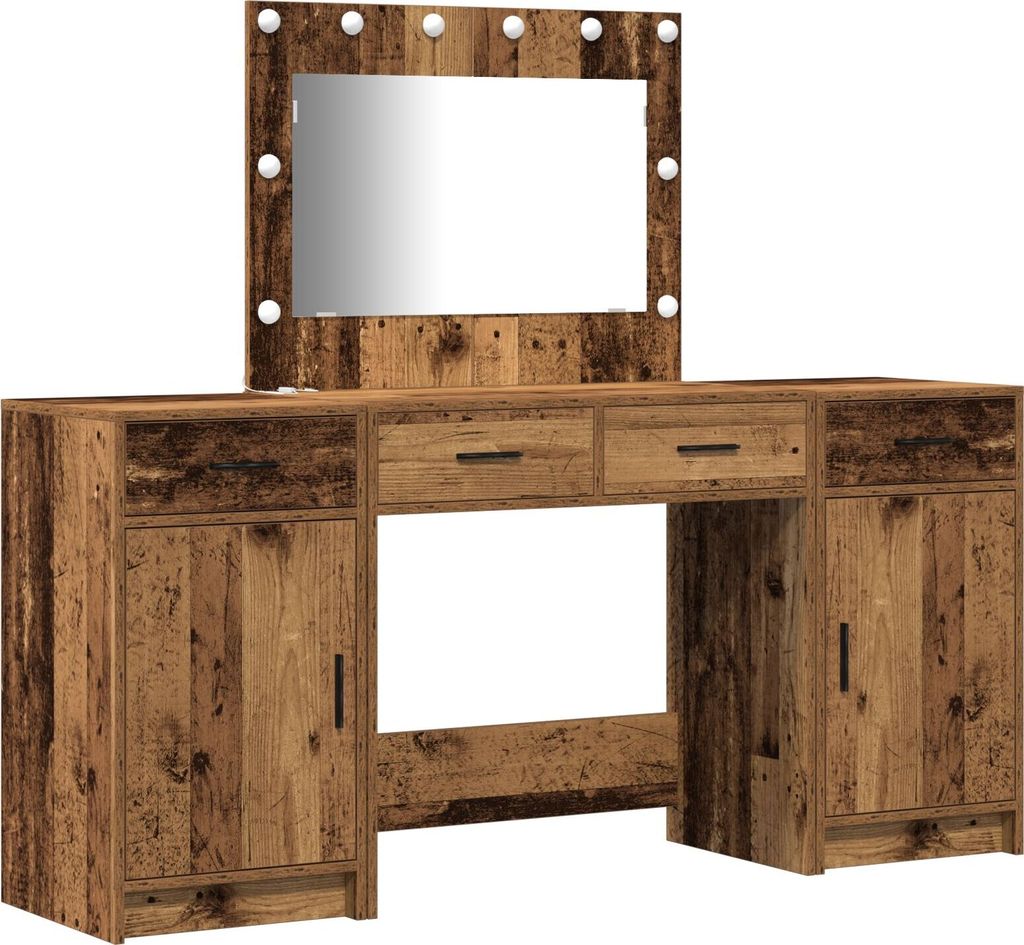 Möbel 3tlg. Frisiertisch-Set mit LED - Vintage Holz und Holzwerkstoff - Schminktische 3334252