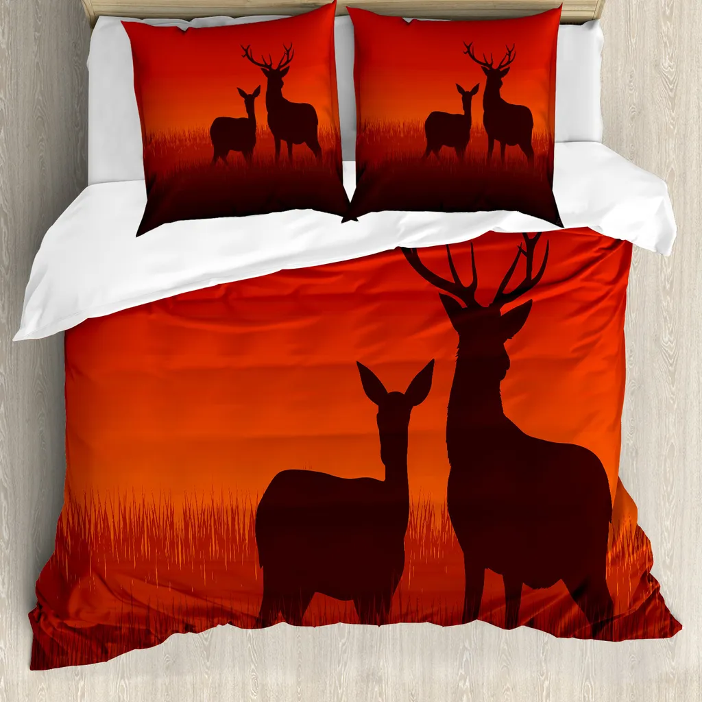 ABAKUHAUS Copripiumino Jagd, Deer Doe Herbst, antiacaro, adatto a chi soffre di allergie, con federe, 200 cm x 200 cm - 80 x 80 cm, multicolore