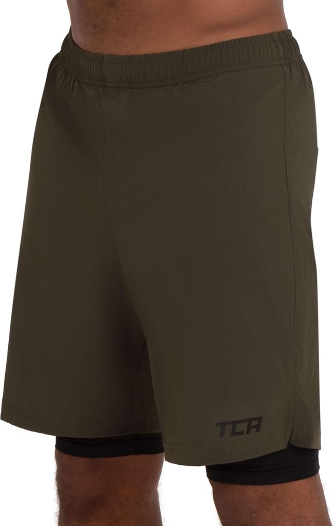 TCA Ultra Sporthose Herren kurz 2 in 1 mit Tasche - Kurze Sport Shorts Trainingshose mit Taschen - Laufhose mit Kompressions Innenhose und