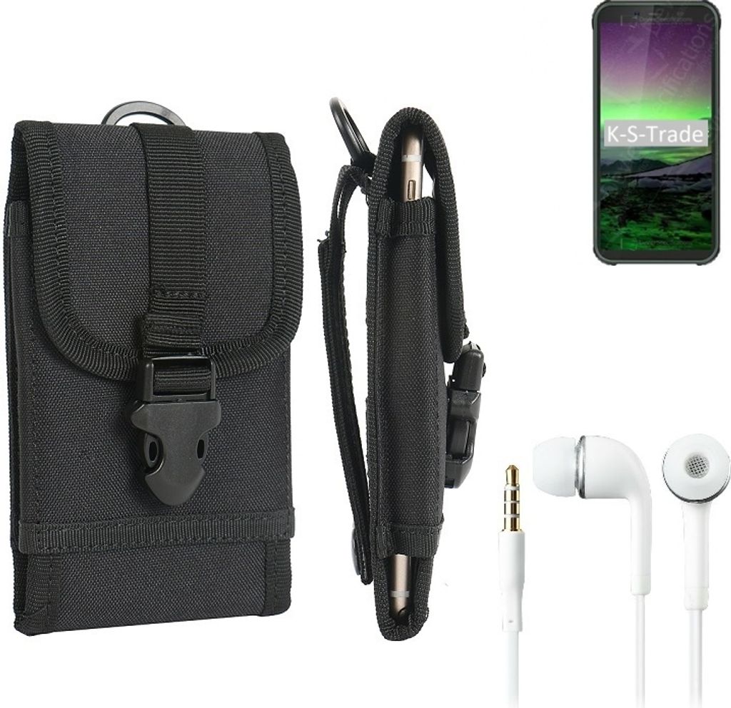 K-S-Trade Holster Schutz Hülle kompatibel mit Blackview BV5500 Pro Gürteltasche Handy Hülle Tasche outdoor Seitentasche schwarz 1x + Kopfhörer