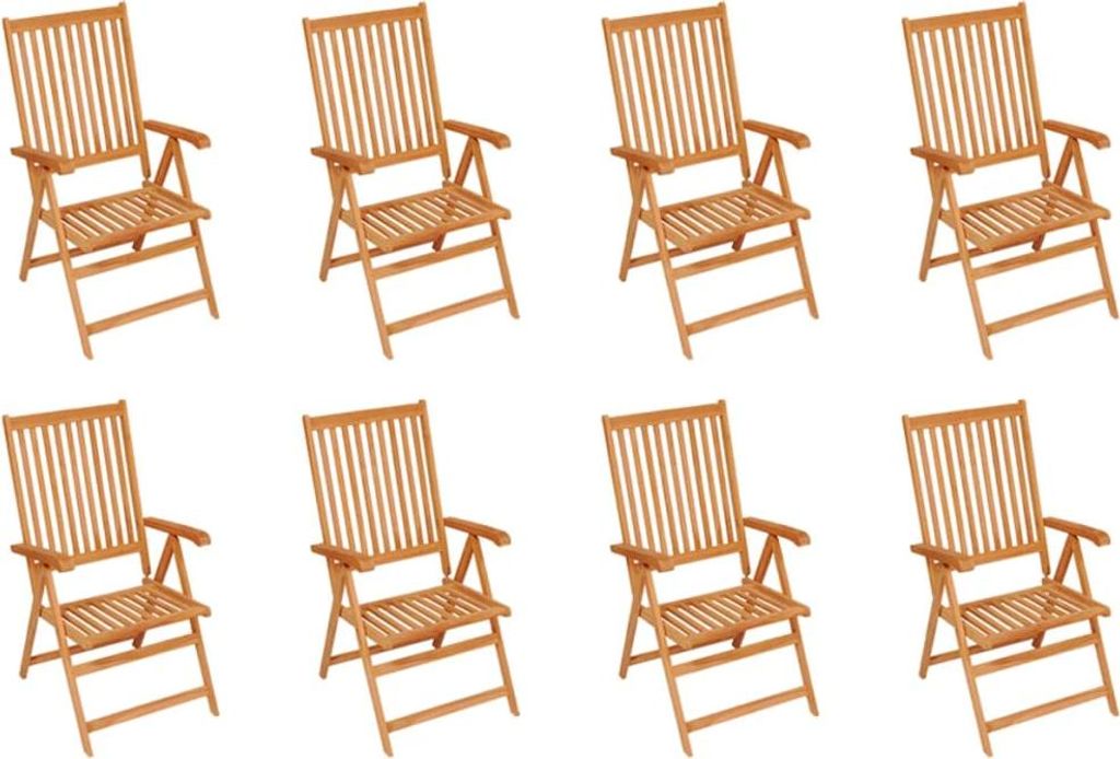 vidaXL Verstellbare Gartenstühle mit Auflagen 8 Stk. Massivholz Teak