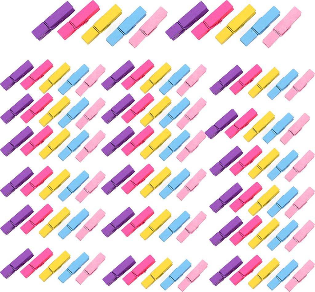100 Stück farbige Wäscheklammern aus Holz, glatte Kante, gratfrei, starker Griff, strapazierfähige Kleidungsklammern, DIY-Bastel- und Fotoclips