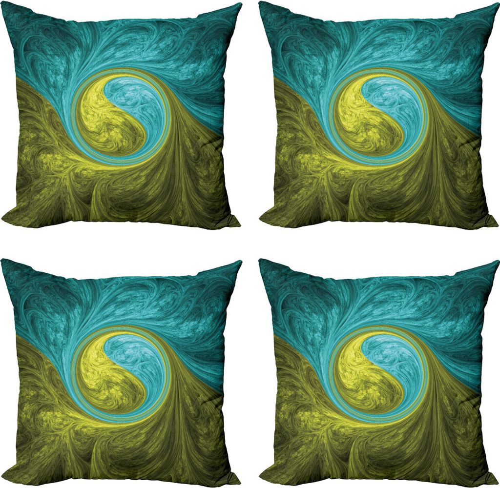 ABAKUHAUS Spiers Kissenbezug Set (4 Stück), Ethnisch, Moderner Doppelseitiger Digitaldruck, 40 cm x 40 cm, Khaki Teal