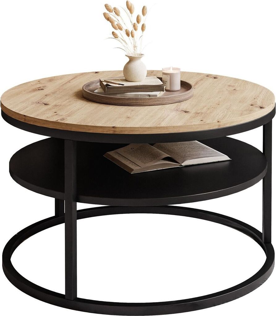 CIRI SLIM runder Couchtisch mit Ablage, Schwarz / Artisan Produktbild 5