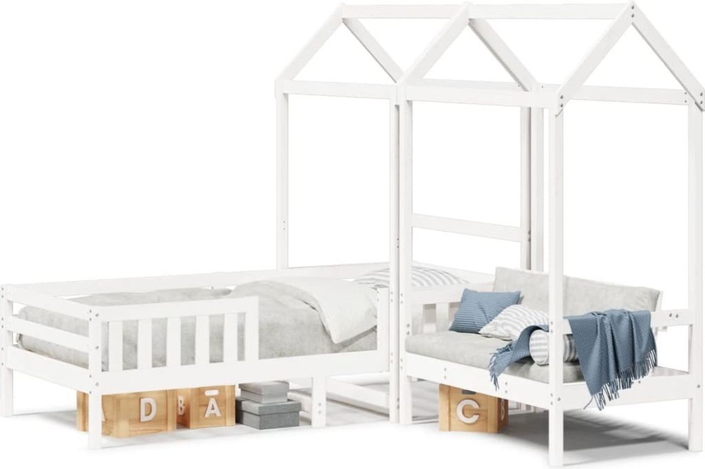 Maison Exclusive - Massivholzbett und Bank mit Dach Weiß 75x190 cm Kiefernholz