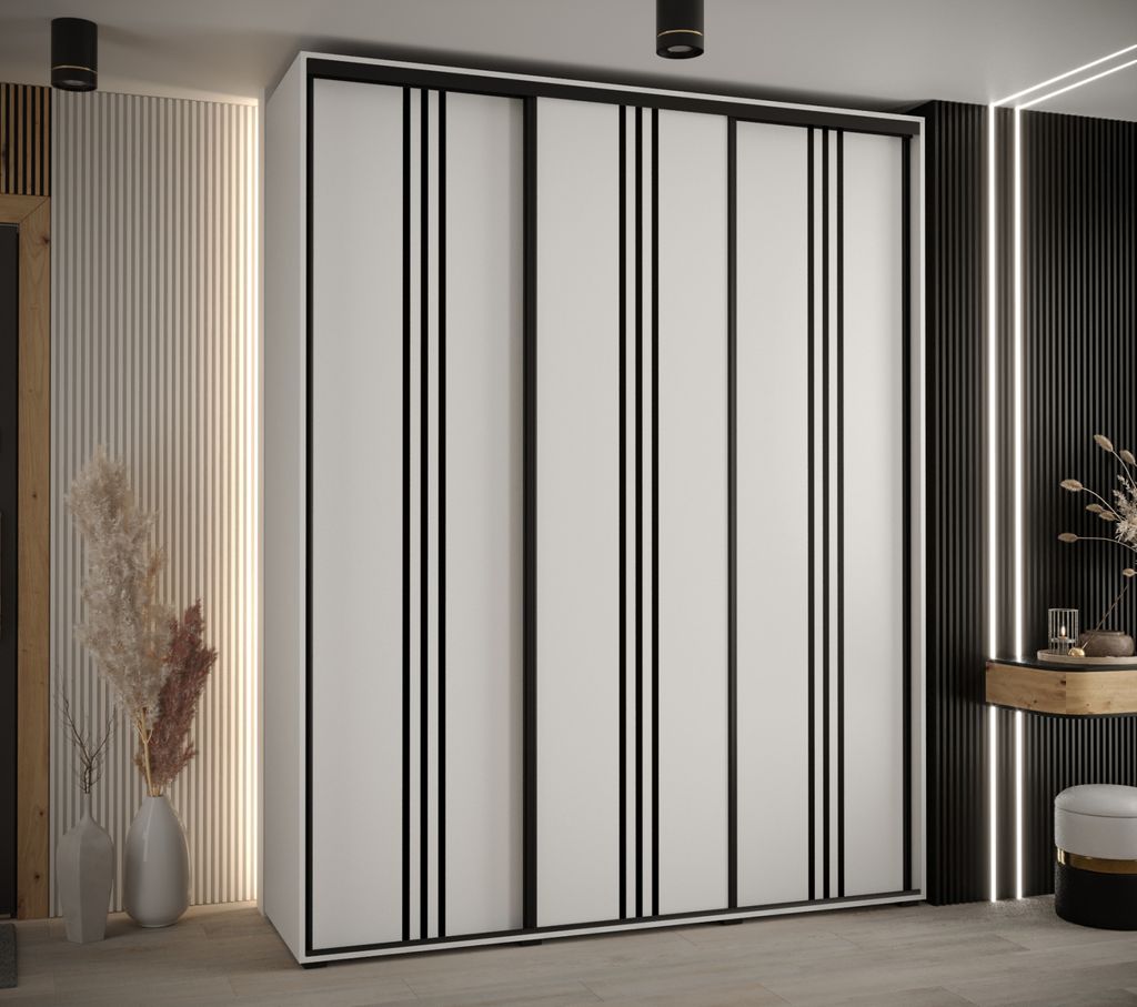 Kleiderschrank ASIRI 6 - 190/60 cm, weiß/schwarz