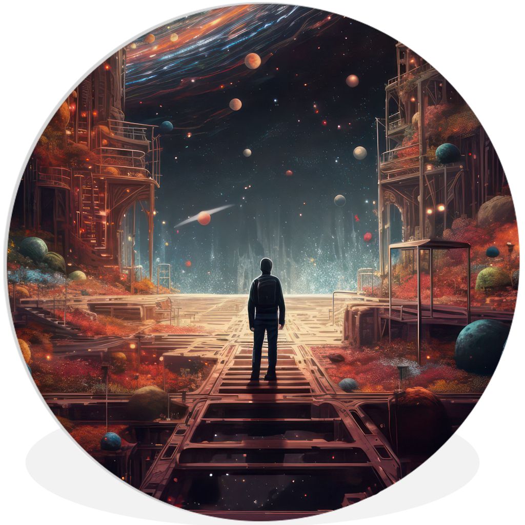 MuchoWow Rundes Wandbild - Runde Bilder Außerirdisch - Astronaut - Planeten - Weltraum Ø 90 cm Kreis Wanddekoration Kunststoff - Wandkreis - Wa...