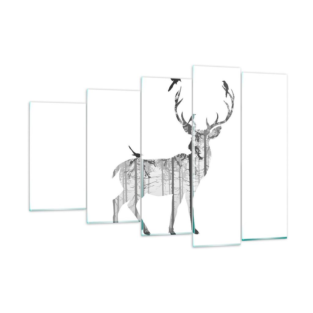 Bilder auf glas - Hirsch Herbst Wald Illustration - 150x100cm - Glasbilder - Wandbilder - Kunstdruck - Wanddekoration aus Glas - Glas Bilder - Wand...