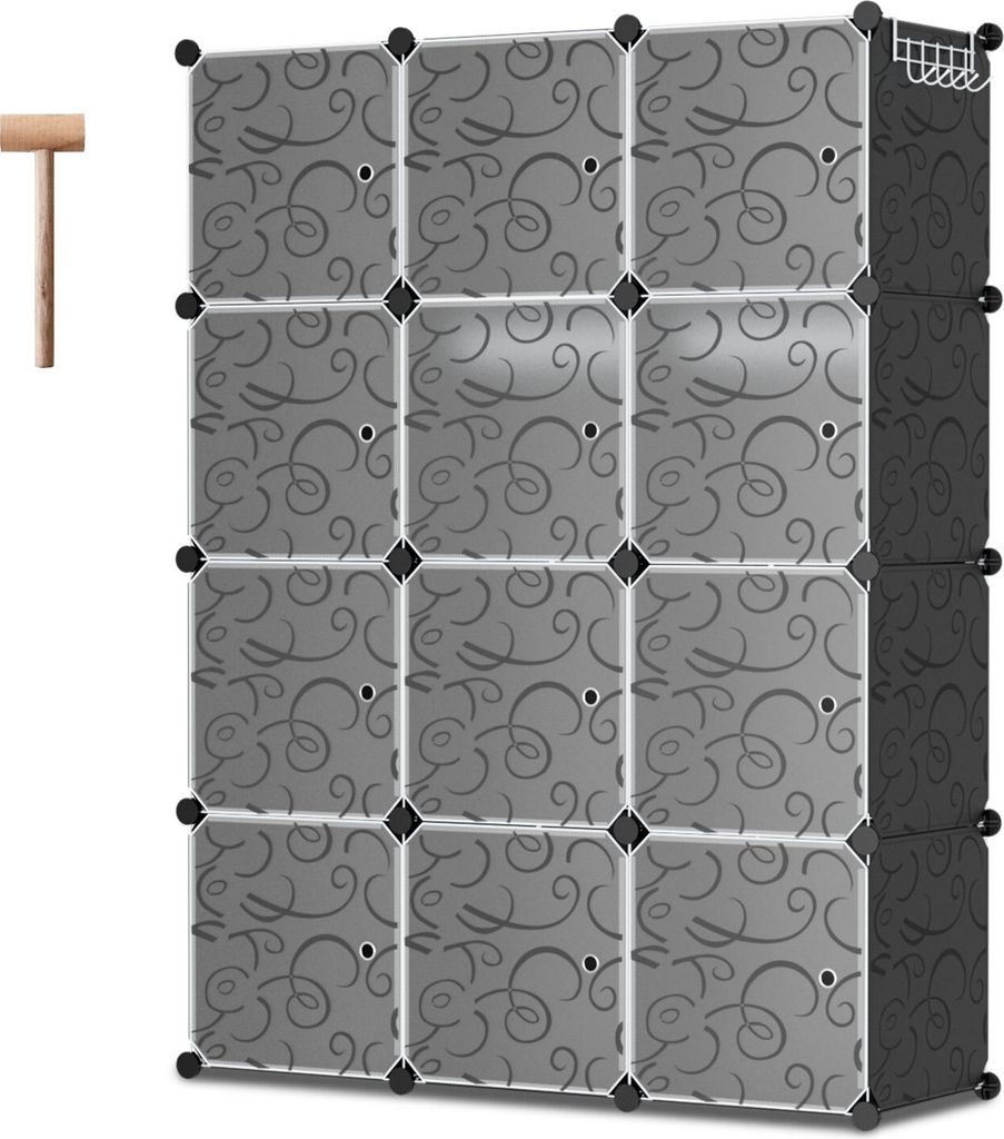 Jopassy 12/16/20 Fächer DIY Kleiderschrank Regalsystem Standregal mit Tür aus Kunststoff Aufbewahrung Schrank Garderobenschrank - 12 Fächer