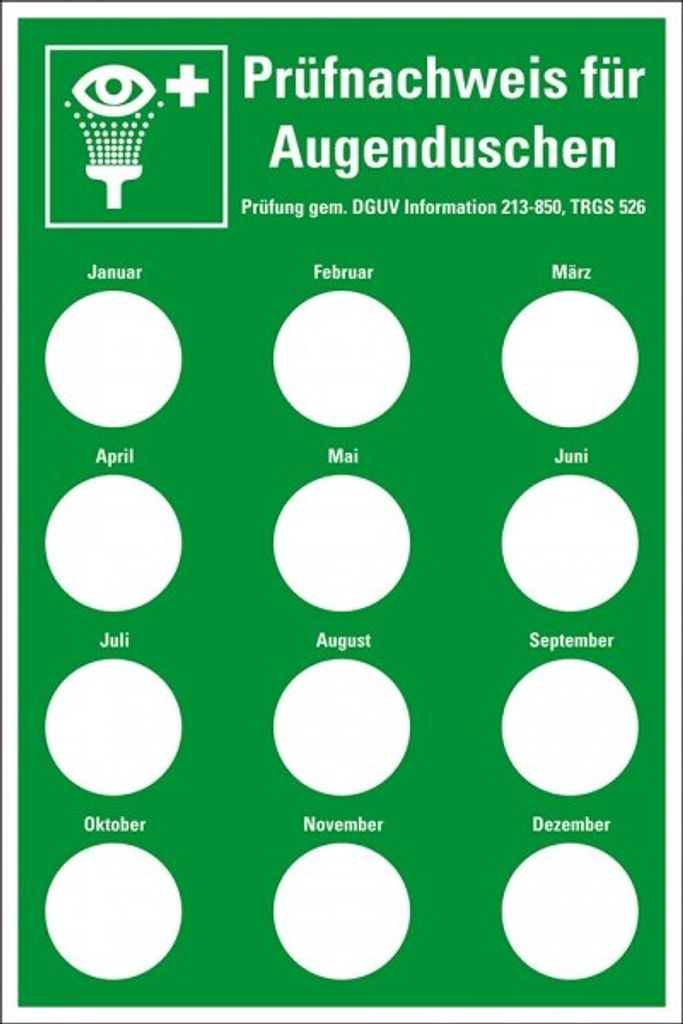 Dreifke Aufkleber I Prüfnachw.für Augenduschen DGUV Information 213-850, Prü...