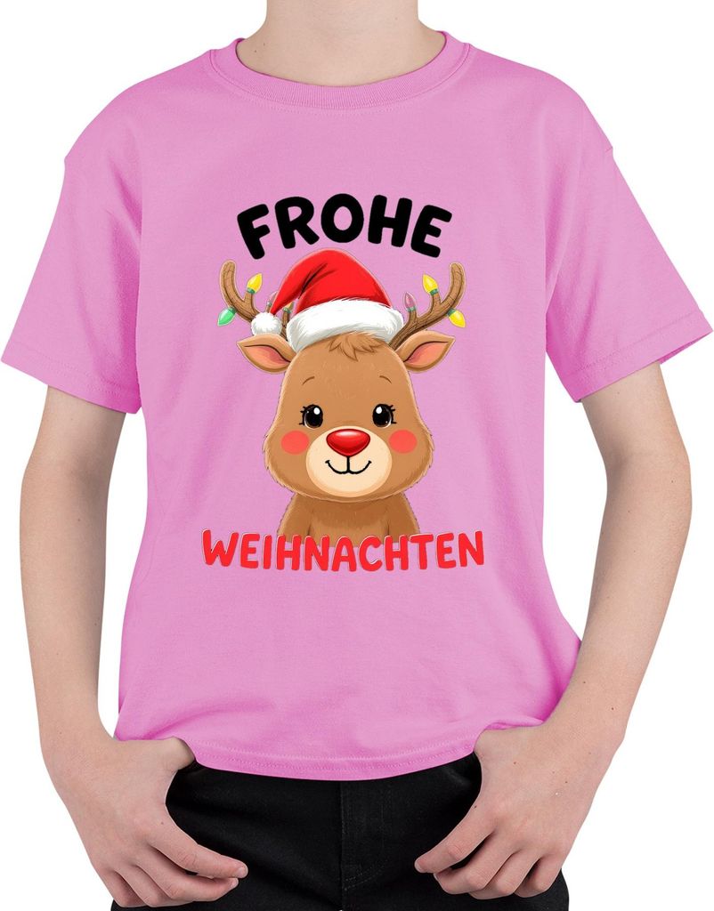Frohe Weihnachten Weihnachtsgeschenk Rentier niedlich Rudolph Uni Kinder T-Shirt, Pink, 104