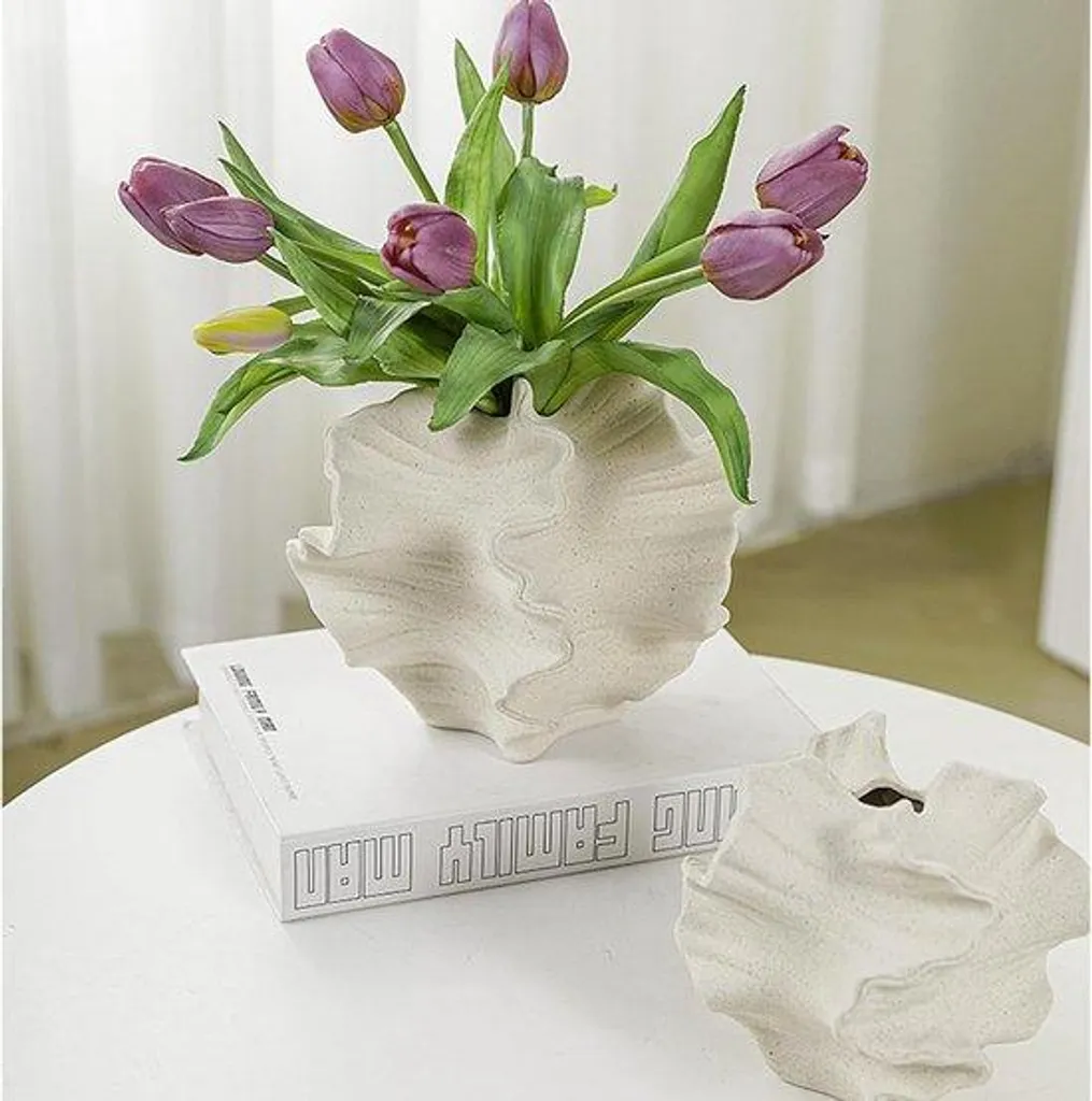 Vase en Céramique Beige pour Décoration de Table - Idéal Bureau et Maison