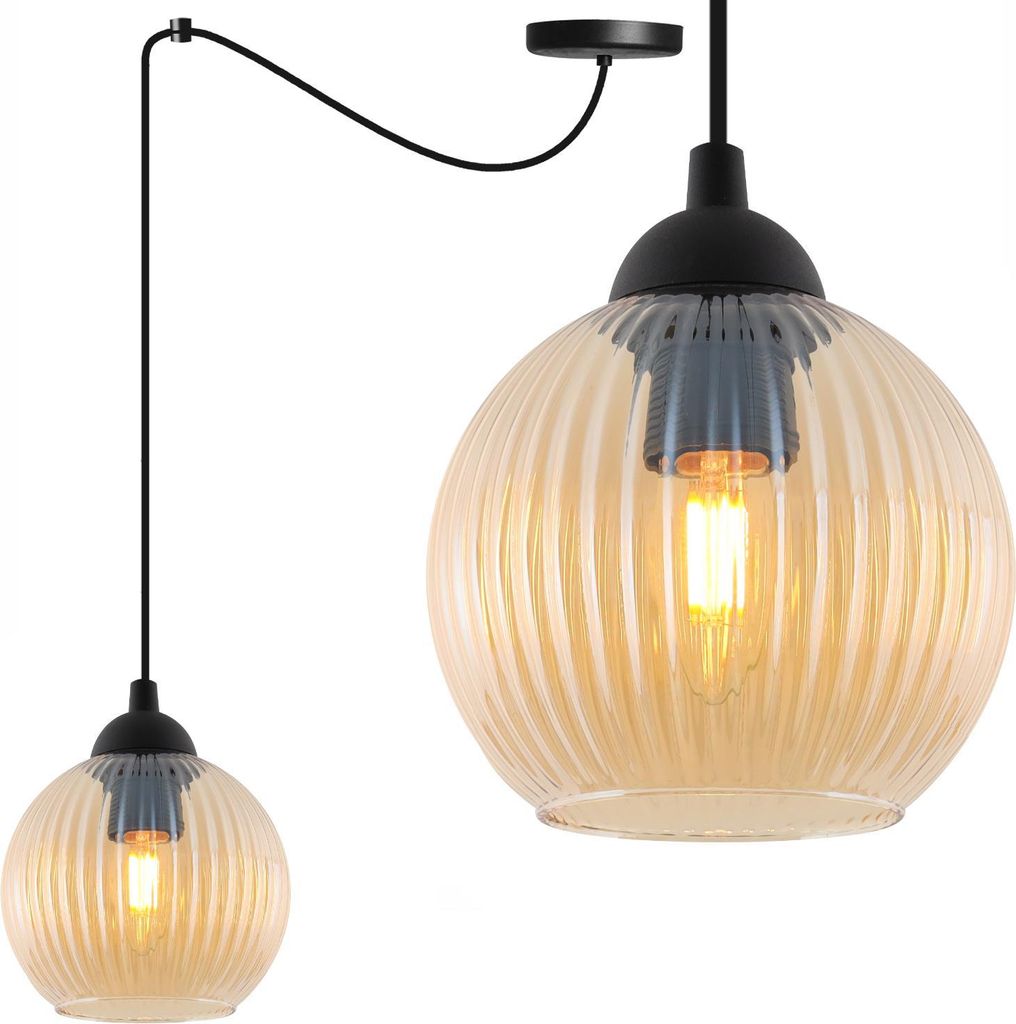 Hängelampe RIFFLE Spinne Schwarz 1-flammig Glas Kugel Amber E27