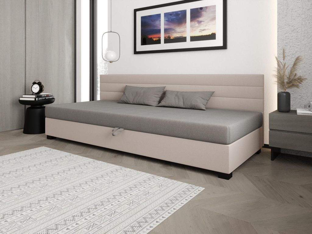 Polsterbett 80x195 KASANDRA BIZ 2 mit Stauraum - hellgrau/ecru