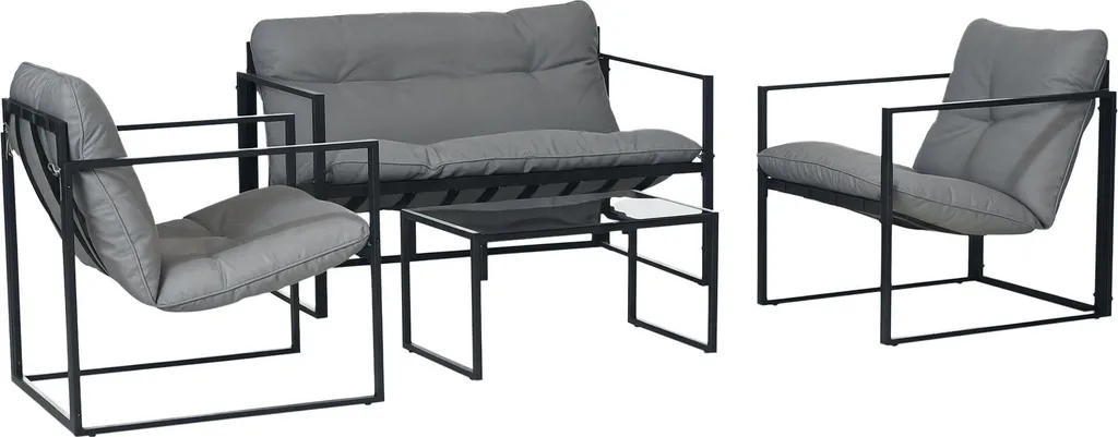 Salon de jardin 4 places résistant aux intempéries avec coussins gris