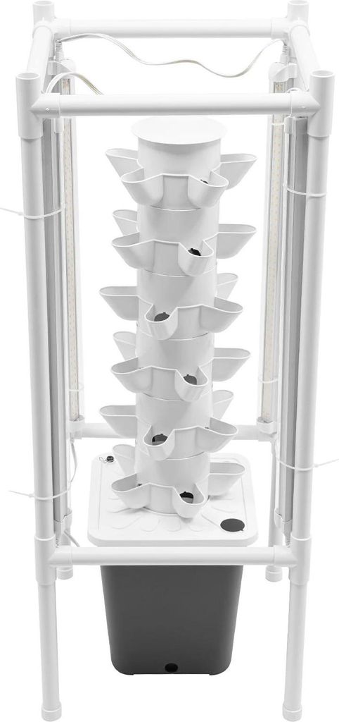 Hydroponik Pflanzsystem - Vertikaler Hydroponik Turm - 30 Pflanzkapseln - LED-Wachstumslicht - 10 l Wassertank - Aeroponik Anzuchtset - Grau