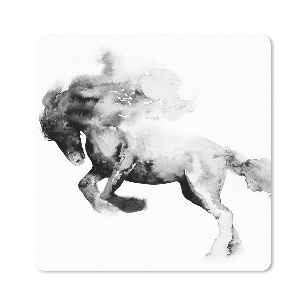 MuchoWow Mauspad Mousepad Gemälde - Pferd - Tiere - Ölfarbe - Schwarz - Weiß 30x30 cm - Mousepads - Maus Mat - Pad - Mausunterlage - Gaming