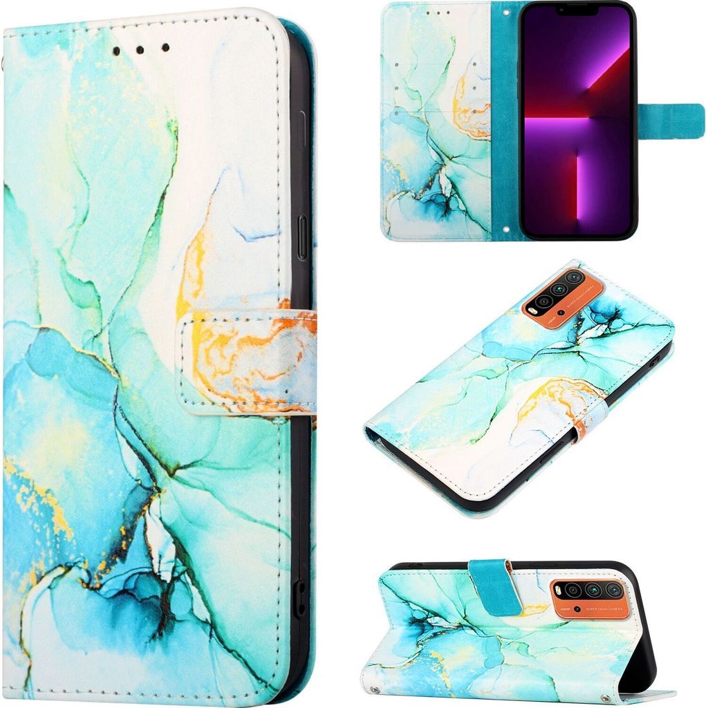 Xiaomi Poco M3 Hülle, Marmor Motiv Kunstleder Tasche Wallet Kartenfächer mit Standfunktion Klapp Schutzhülle für Xiaomi Poco M3 / Redmi 9T / 9 ...