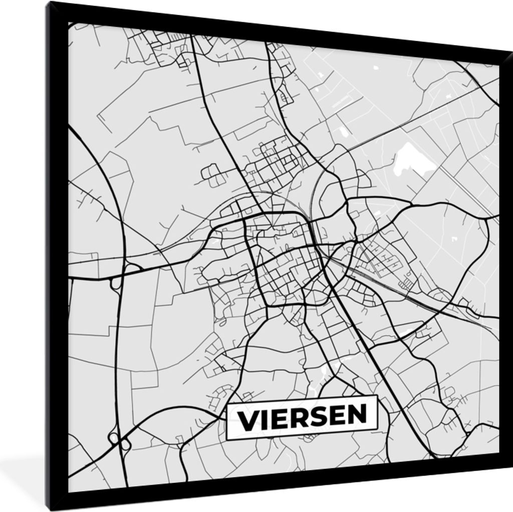 MuchoWow Gerahmtes Poster Karte - Viersen - Karte - Deutschland 40x40 cm - Poster mit Schwarzem Bilderrahmen Wandposter Rahmen Foto Bilder - Mit ...