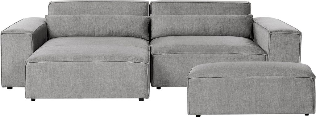 BELIANI Modul 2-Sitzer Ecksofa Grau Stoffbezug mit Ottomane Chaiselongue Rechts 2 Dekokissen Armlehnen Skandi Modern Modulsofa Wohnzimmer