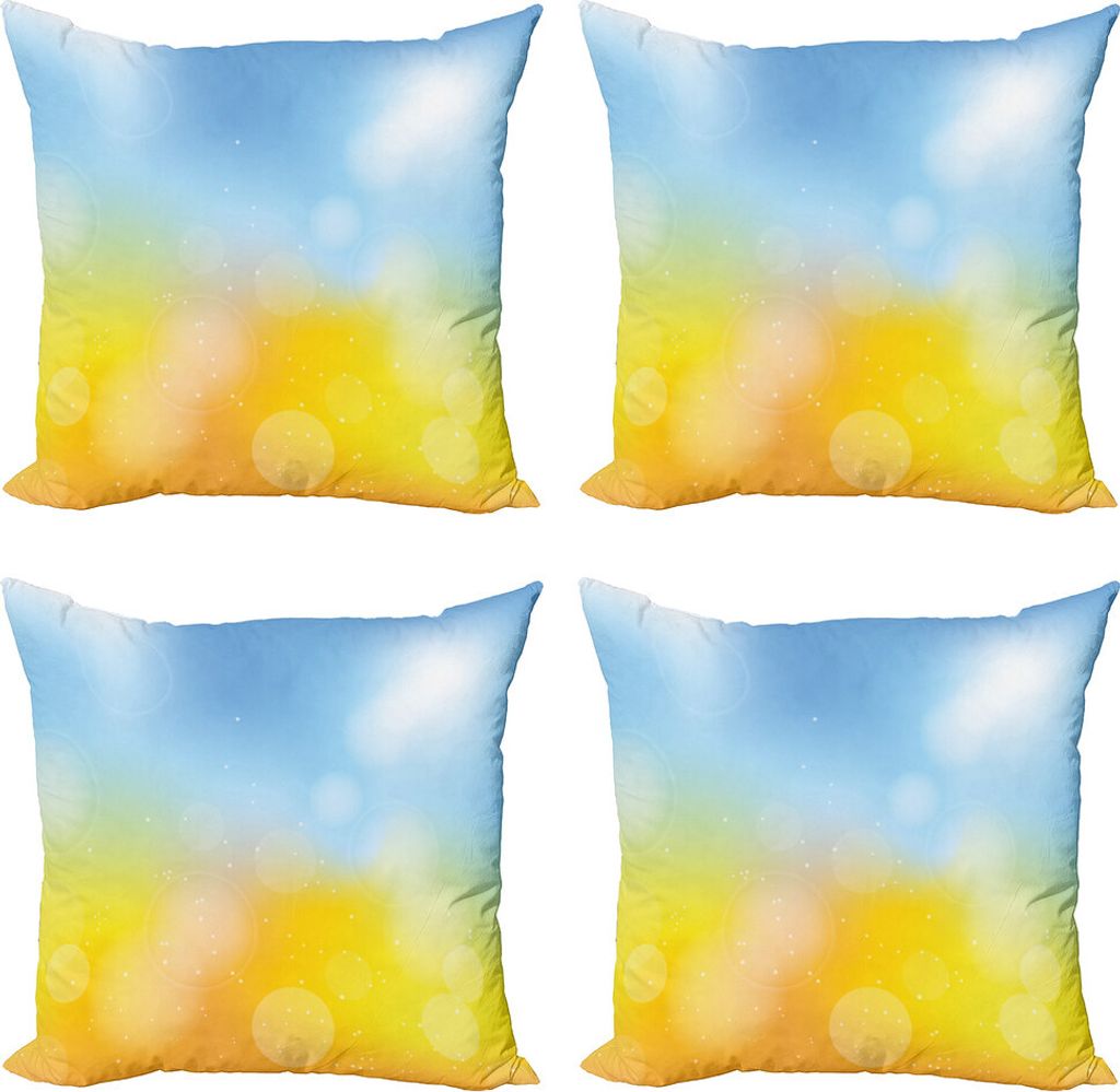 ABAKUHAUS Gelb und Blau Kissenbezug Set (4 Stück), Herbst-Rahmen, Moderner Doppelseitiger Digitaldruck, 60 cm x 60 cm, Marigold Blassblau