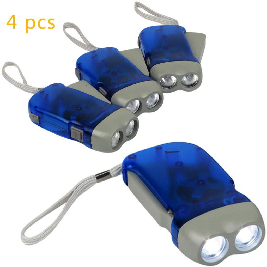 Handkurbel-Taschenlampe, ohne Batterie – helles LED-Licht – Set/4: