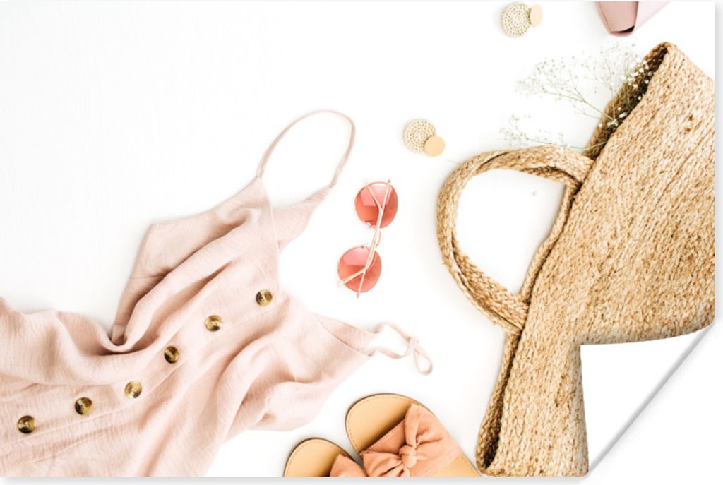 MuchoWow Poster Rosa - Sonnenbrille - Jumpsuit 60x40 cm - Schlafzimmerdekoration