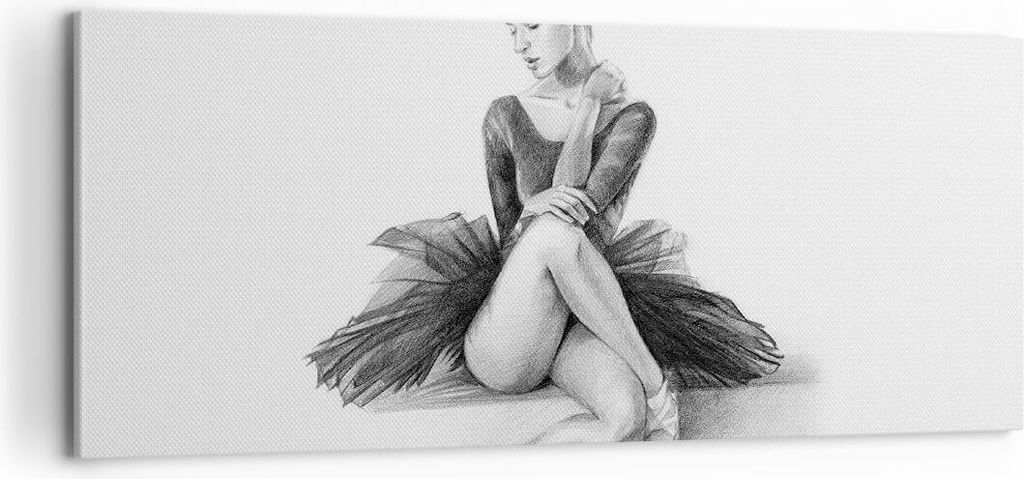 Bild auf Leinwand - Leinwandbild - Einteilig - Ballerina Zeichnung Bleistift - 100x40cm - Wand Bild - Wanddeko - Wandbilder - Leinwanddruck - Bilde...