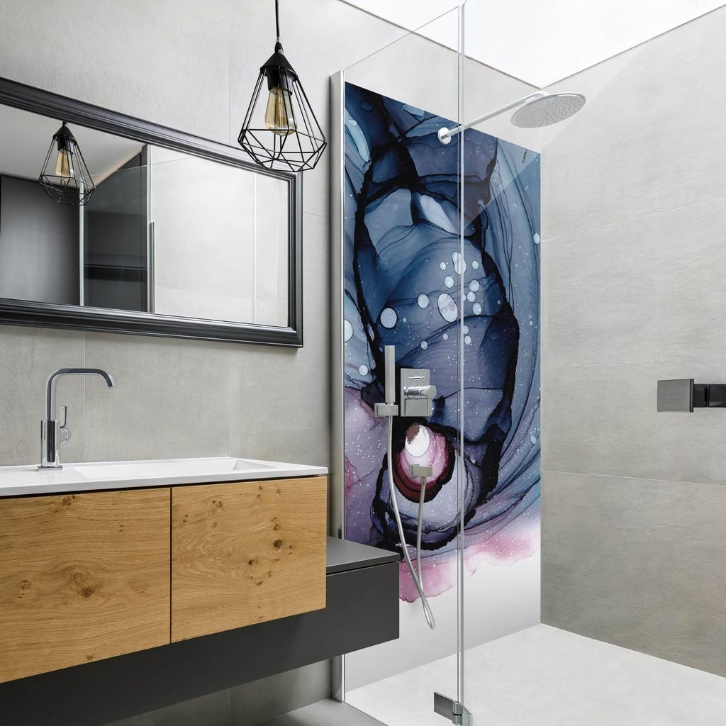 Duschrückwand Muster selbstklebend - 0.35 mm Wandpaneel wasserfest Design blau Badrückwand fugenlos Smart matt 80x200 cm