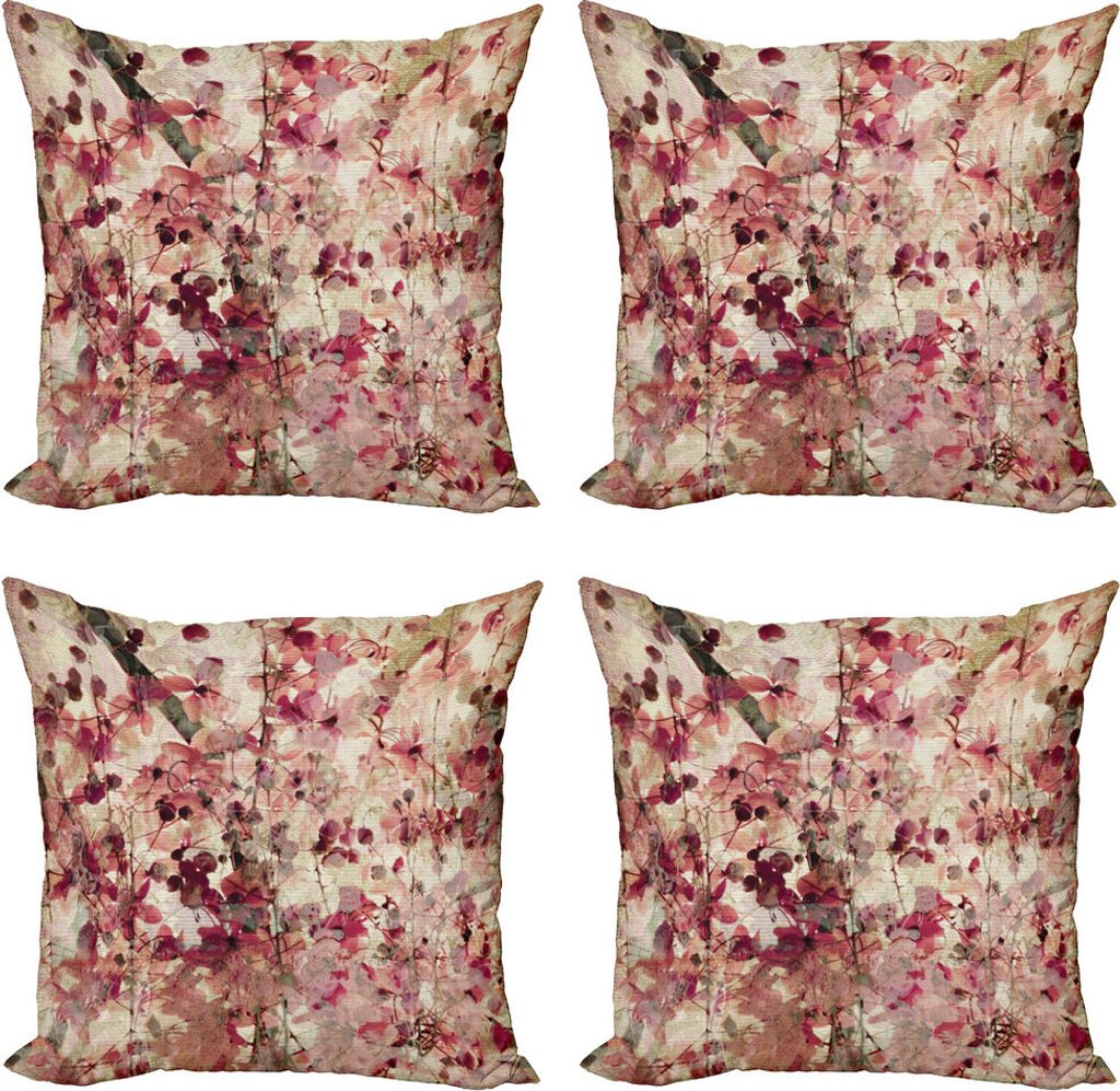 ABAKUHAUS Antiquität Kissenbezug Set (4 Stück), Kirschblüten Blumen, Moderner Doppelseitiger Digitaldruck, 60 cm x 60 cm, rosa Beige