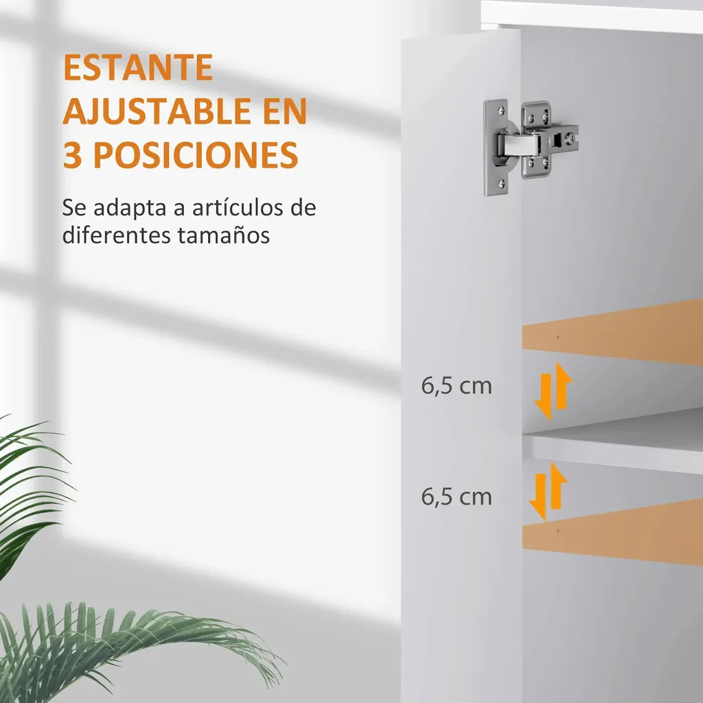 Buffet Gain de Place Blanc avec Tablette Modulable et 3 Portes