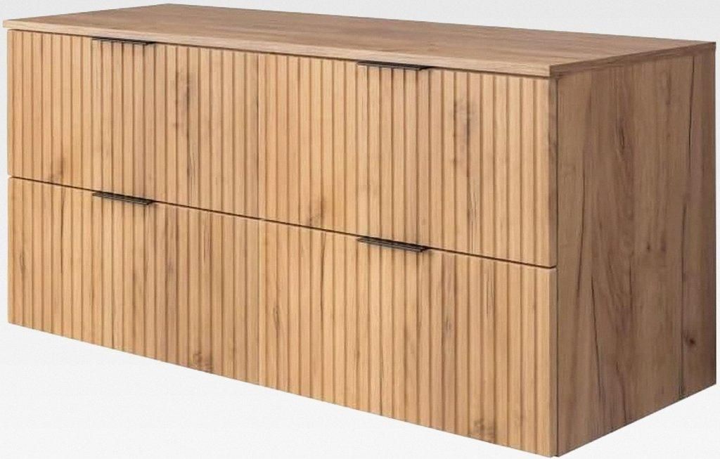 RODAN - Unterschränke fürs Bad 120 cm und Arbeitsplatte Eiche 120 cm Craft Gold - Waschbeckenunterschrank - Unterschrank Waschbecken mit Zwei lei...