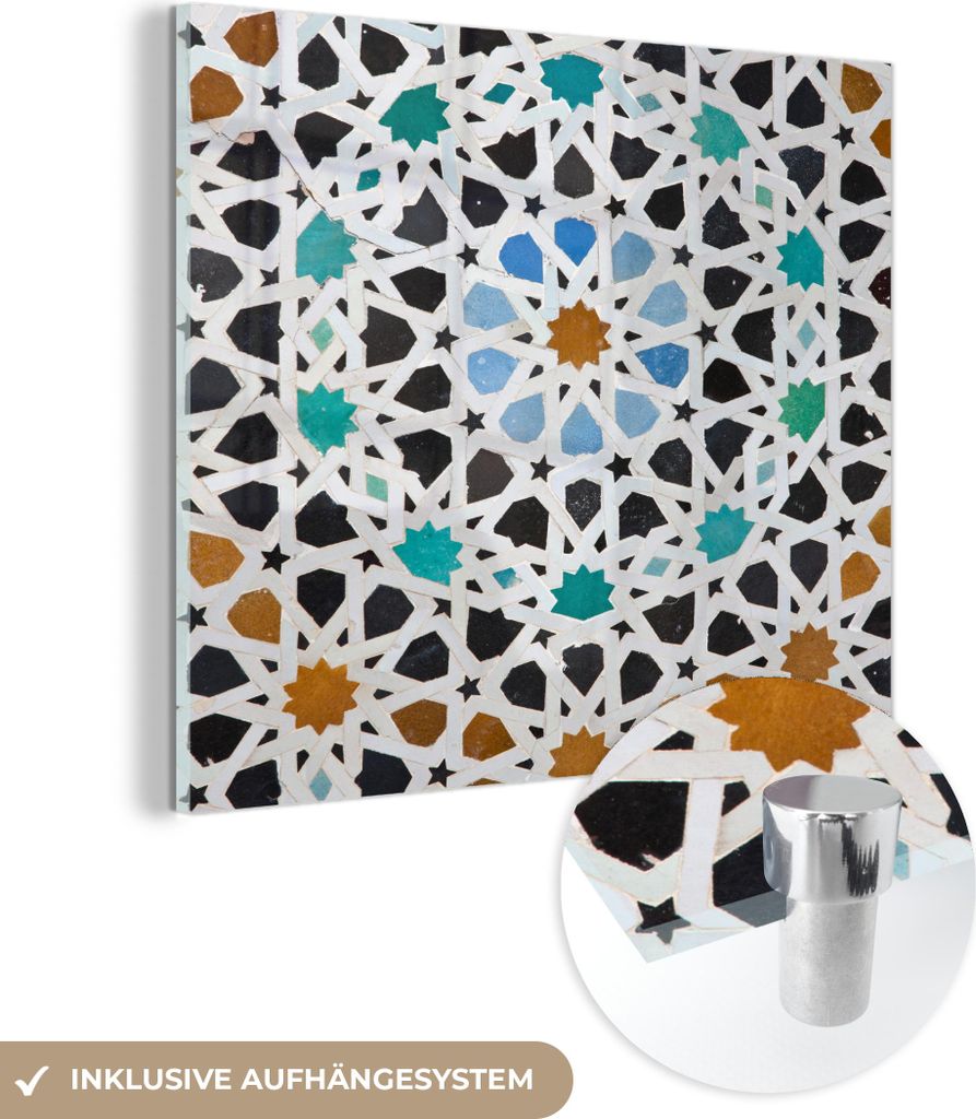 MuchoWow Glasbilder - Bilder auf Wandbild - Foto auf Glas Ein marokkanisches Mosaikdetail 20x20 cm Wanddekoration aus Glas - Acrylglasbild - Acrylb...