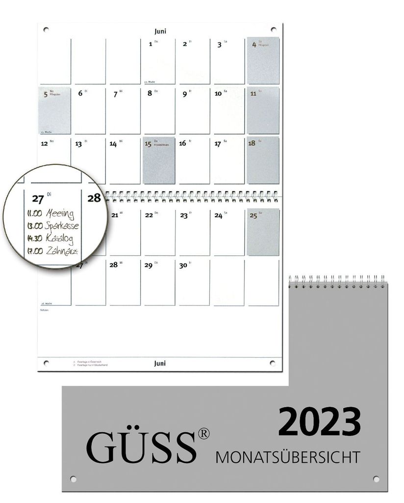 Güss 6 Wandkalender - A4, quer, 1 Monat / 2 Seiten Produktbild 