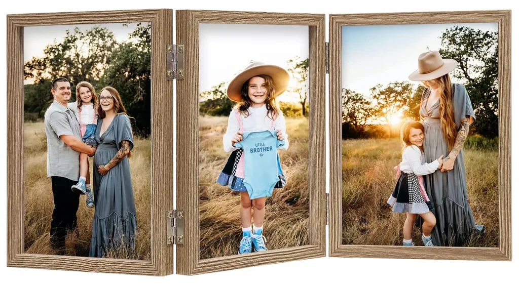 Cadre photo 13x18 cm aspect bois collage 3 photos avec vitre de protection