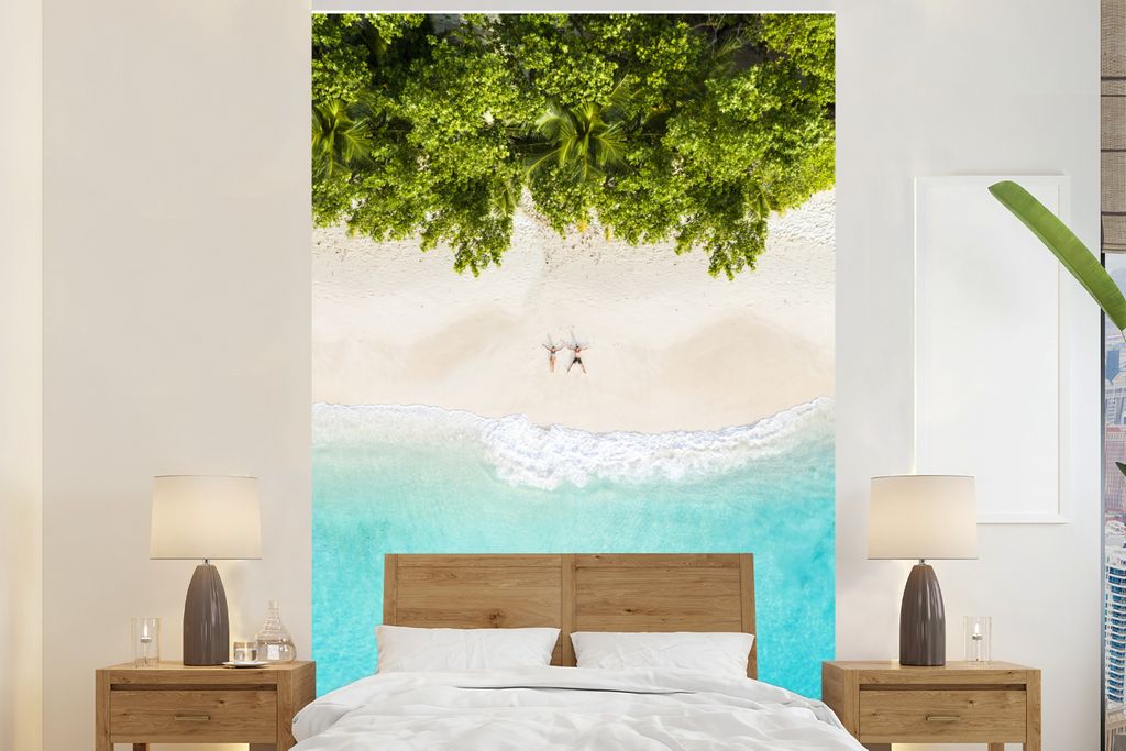 MuchoWow Fototapete für Wohnzimmer oder Schlafzimmer Wandtapete Vinyl Motivtapete Strand - Bäume - Afrika - 155x240 cm - Tapete