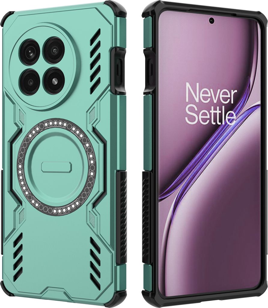 Magnetisch Hülle für OnePlus Ace 5, Hybrid PC TPU Bumper Stoßfestes Loch Wärmeableitung Handyhülle Grün