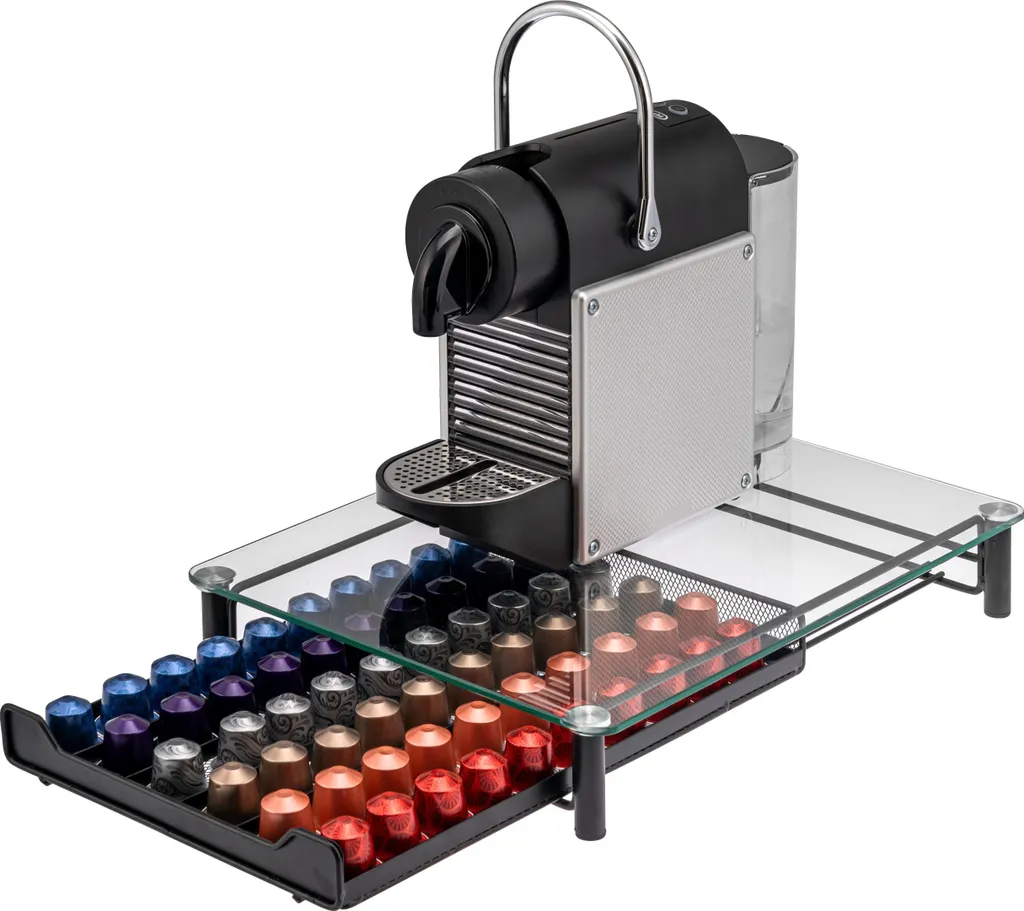 Rangement capsules Nespresso 60 unités avec plateau en verre transparent
