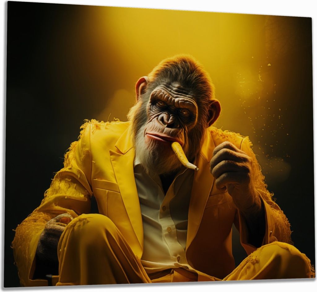 Wallario Herdabdeckplatte aus Glas, Größe 60 x 52 cm 1-teilig, Motiv The Boss - cooler Monkey