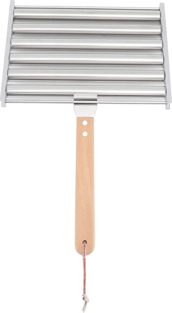 Abnehmbare Edelstahl Hot Dog Wurst Roller Rack Steamer mit extra langen Holzgriff 4 Spieße 6 Stick Design BBQ Tools L