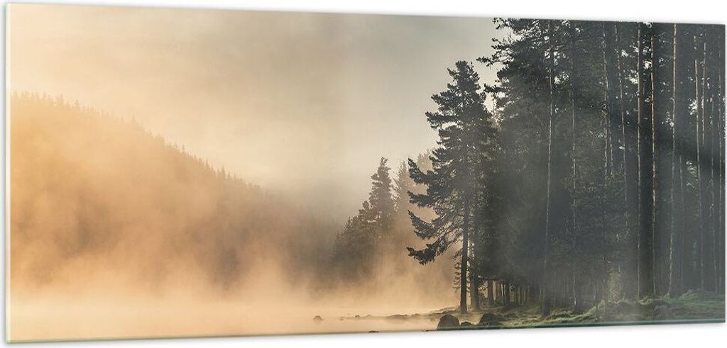 Bilder auf glas - Einteilig - Nebel See Wald - 100x40cm - Glasbilder - Wandbilder - Bilder - zum Aufhängen bereit - Wanddekoration aus Glas - Glas...